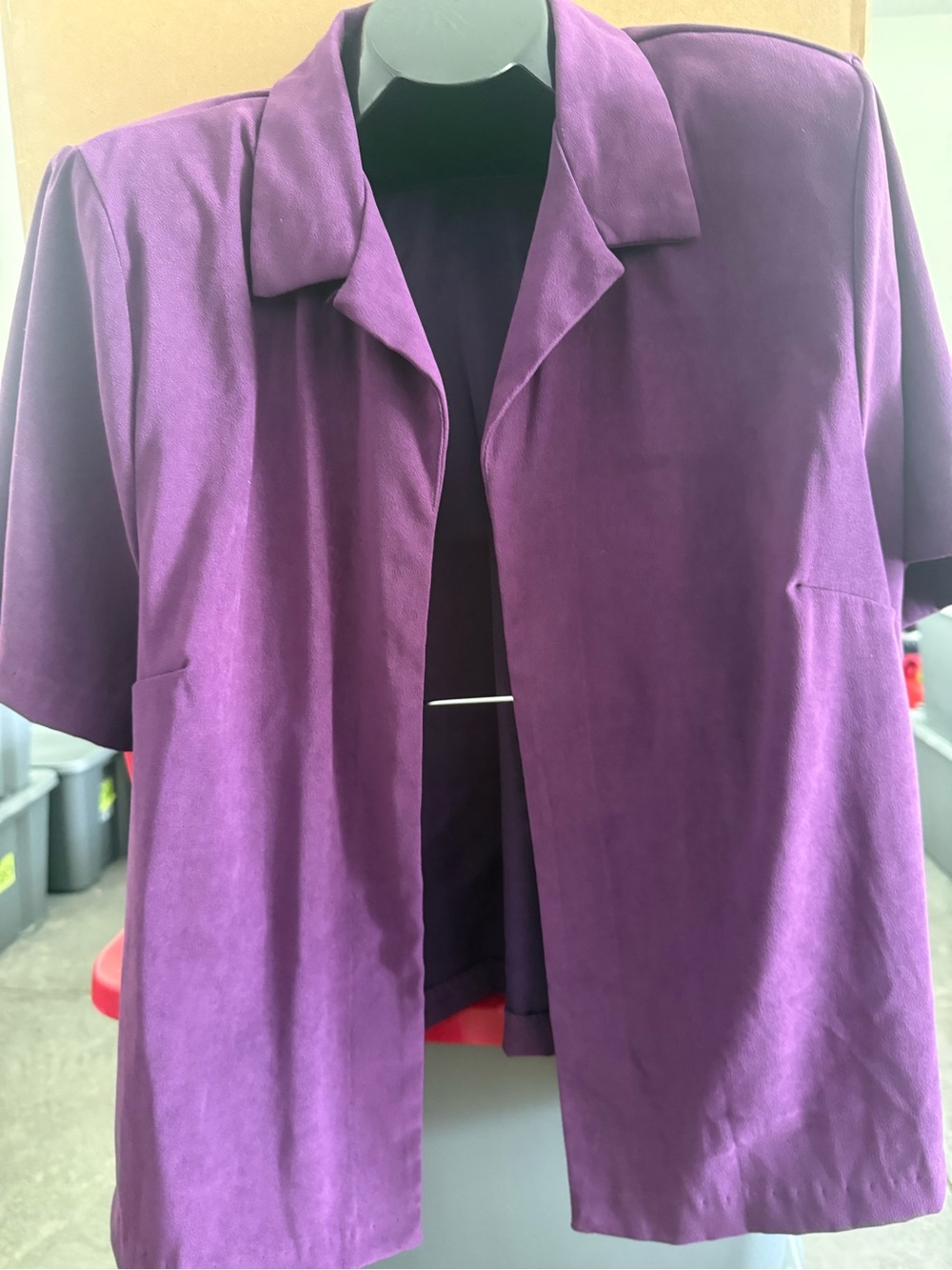 Women's Short-Sleeve Open Front Jacket - Purple mp49